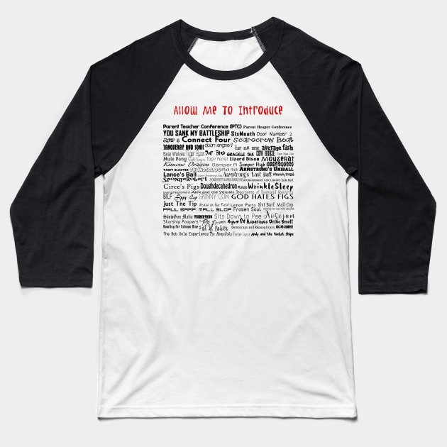 Parks and Rec Andy's Band Names- Mouserat and more! Baseball T-Shirt by tdkenterprises